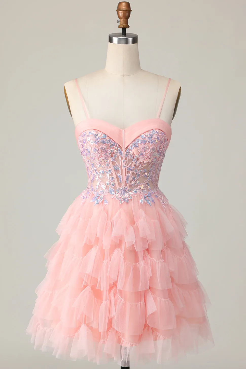 Espartilho Rosa Decote Em Coração Linha-A Mini Vestido Cocktail
