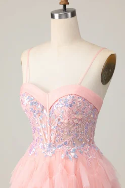 Espartilho Rosa Decote Em Coração Linha-A Mini Vestido Cocktail