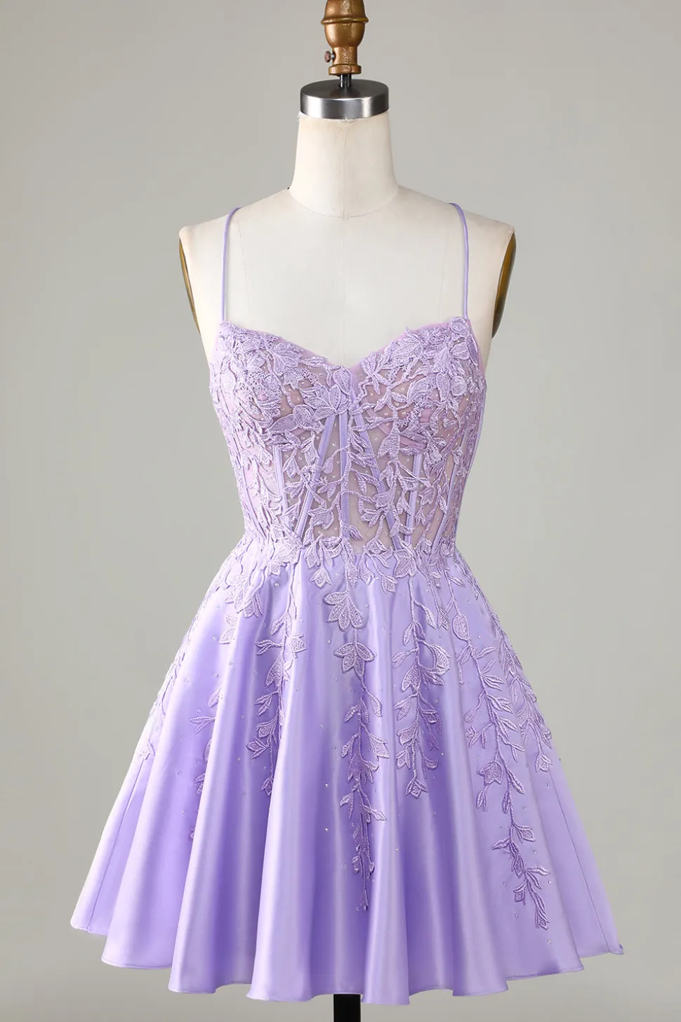 Espartilho roxo A-Line cetim curto homecoming vestido com renda