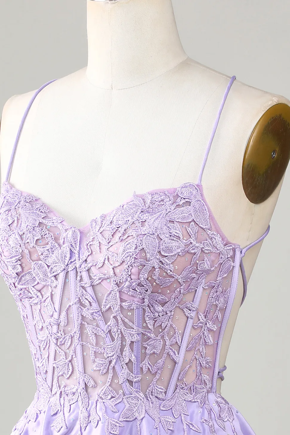 Espartilho roxo A-Line cetim curto homecoming vestido com renda