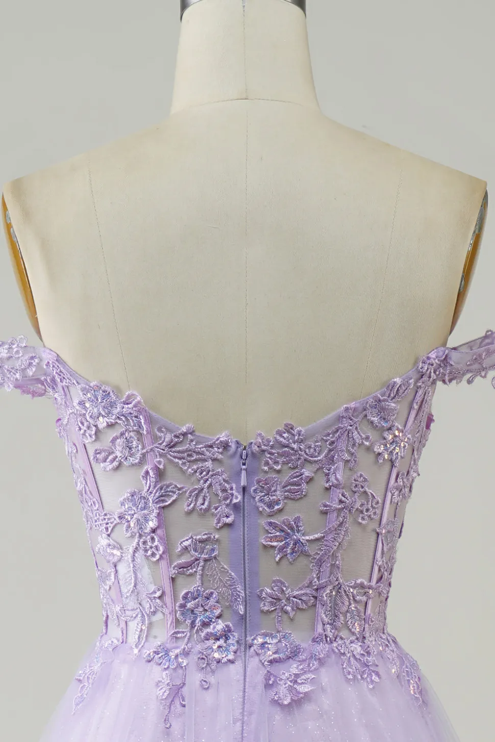 Espartilho roxo A-Line Long Tulle Prom Dress com renda