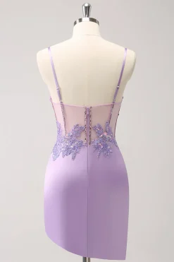 Espartilho roxo brilhante lantejoulas apertado curto Homecoming Dress