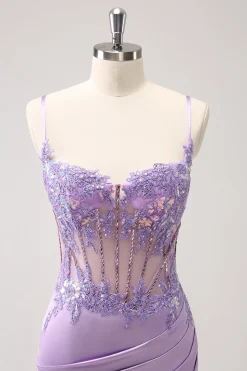 Espartilho roxo brilhante lantejoulas apertado curto Homecoming Dress