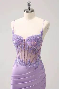 Espartilho roxo brilhante lantejoulas apertado curto Homecoming Dress