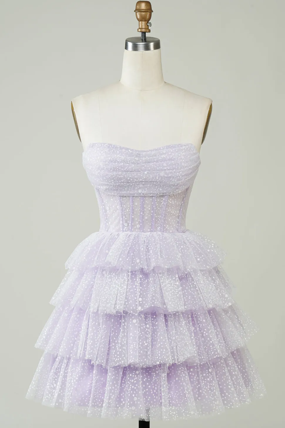 Espartilho roxo brilhante Tiered bonito Homecoing vestido