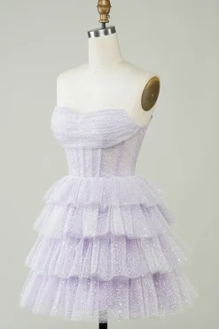 Espartilho roxo brilhante Tiered bonito Homecoing vestido