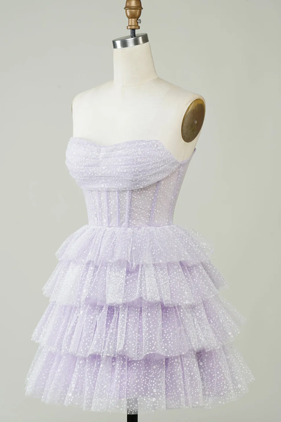 Espartilho roxo brilhante Tiered bonito Homecoing vestido