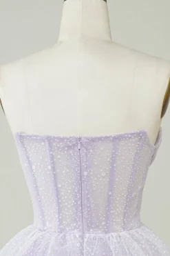 Espartilho roxo brilhante Tiered bonito Homecoing vestido
