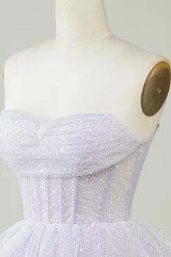 Espartilho roxo brilhante Tiered bonito Homecoing vestido
