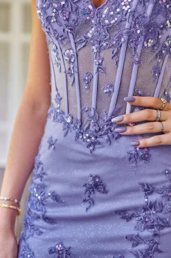 Espartilho roxo brilhante Homecoming Dress com apliques