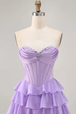 Espartilho Roxo Sem Alças Um Vestido Curto Homecoming Linha