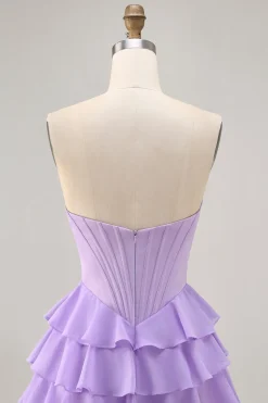 Espartilho Roxo Sem Alças Um Vestido Curto Homecoming Linha