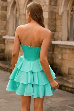Espartilho sem alças A Line Green Homecoming Dress com Missangas