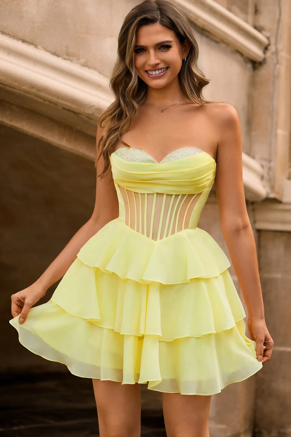 Espartilho sem alças A Line Green Homecoming Dress com Missangas