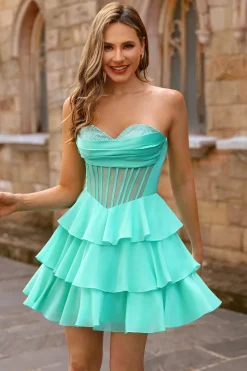 Espartilho sem alças amarelo Uma linha frisado Homecoming Dress