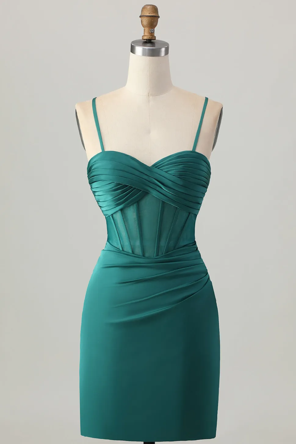 Espartilho verde escuro apertado curto cetim Homecoming Dress