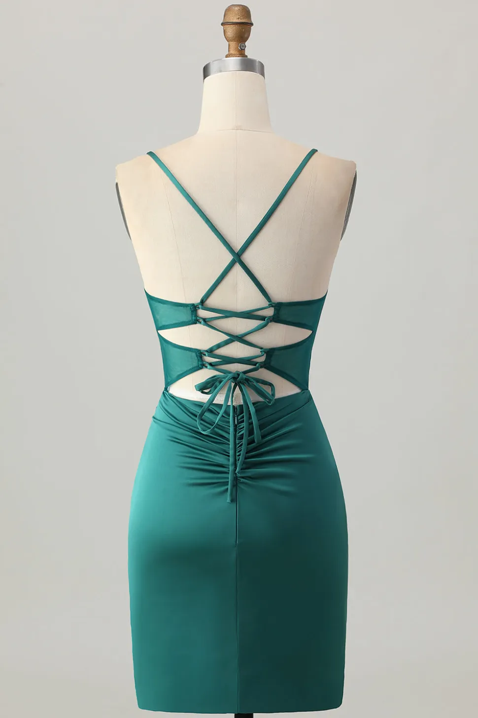 Espartilho verde escuro apertado curto cetim Homecoming Dress