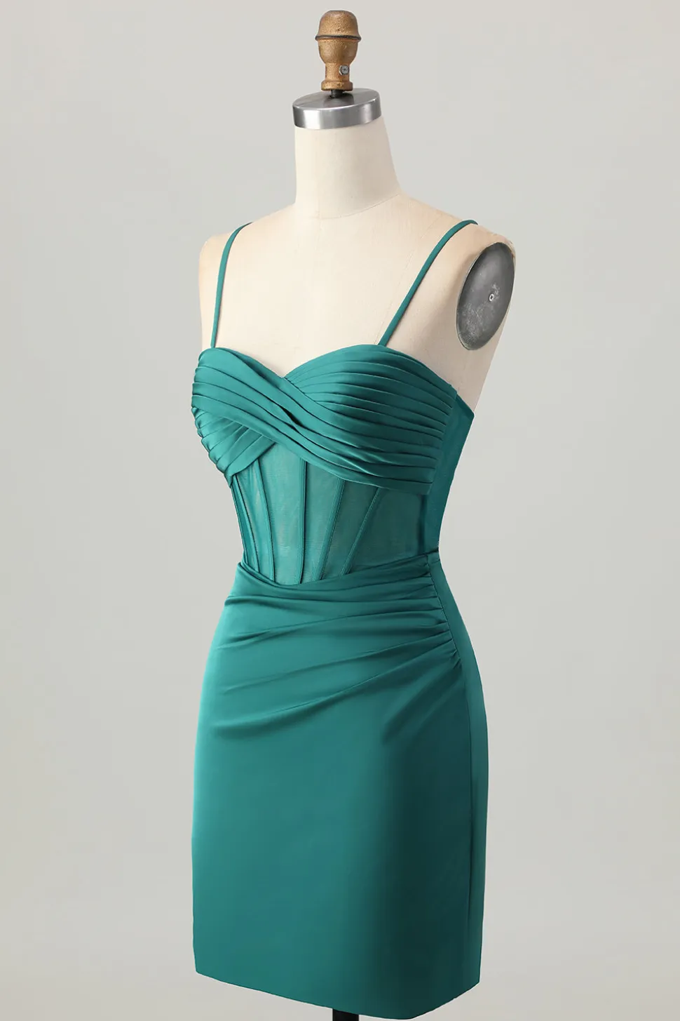 Espartilho verde escuro apertado curto cetim Homecoming Dress