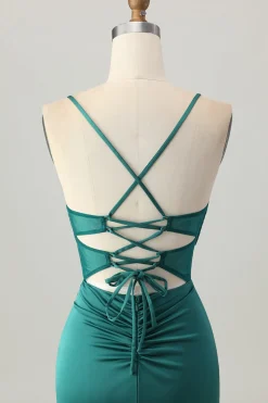 Espartilho verde escuro apertado curto cetim Homecoming Dress
