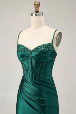 Espartilho Verde Escuro Bodycon Sequins Cetim Homecoming Dress