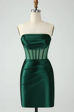 Espartilho Verde Escuro Strapless Bodycon Vestido Curto Homecoming