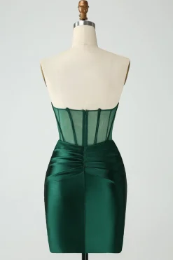 Espartilho Verde Escuro Strapless Bodycon Vestido Curto Homecoming
