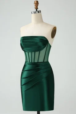 Espartilho Verde Escuro Strapless Bodycon Vestido Curto Homecoming