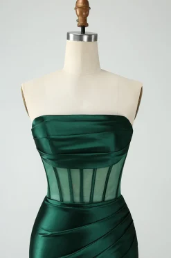 Espartilho Verde Escuro Strapless Bodycon Vestido Curto Homecoming