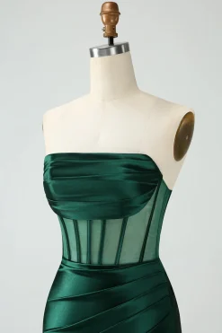 Espartilho Verde Escuro Strapless Bodycon Vestido Curto Homecoming