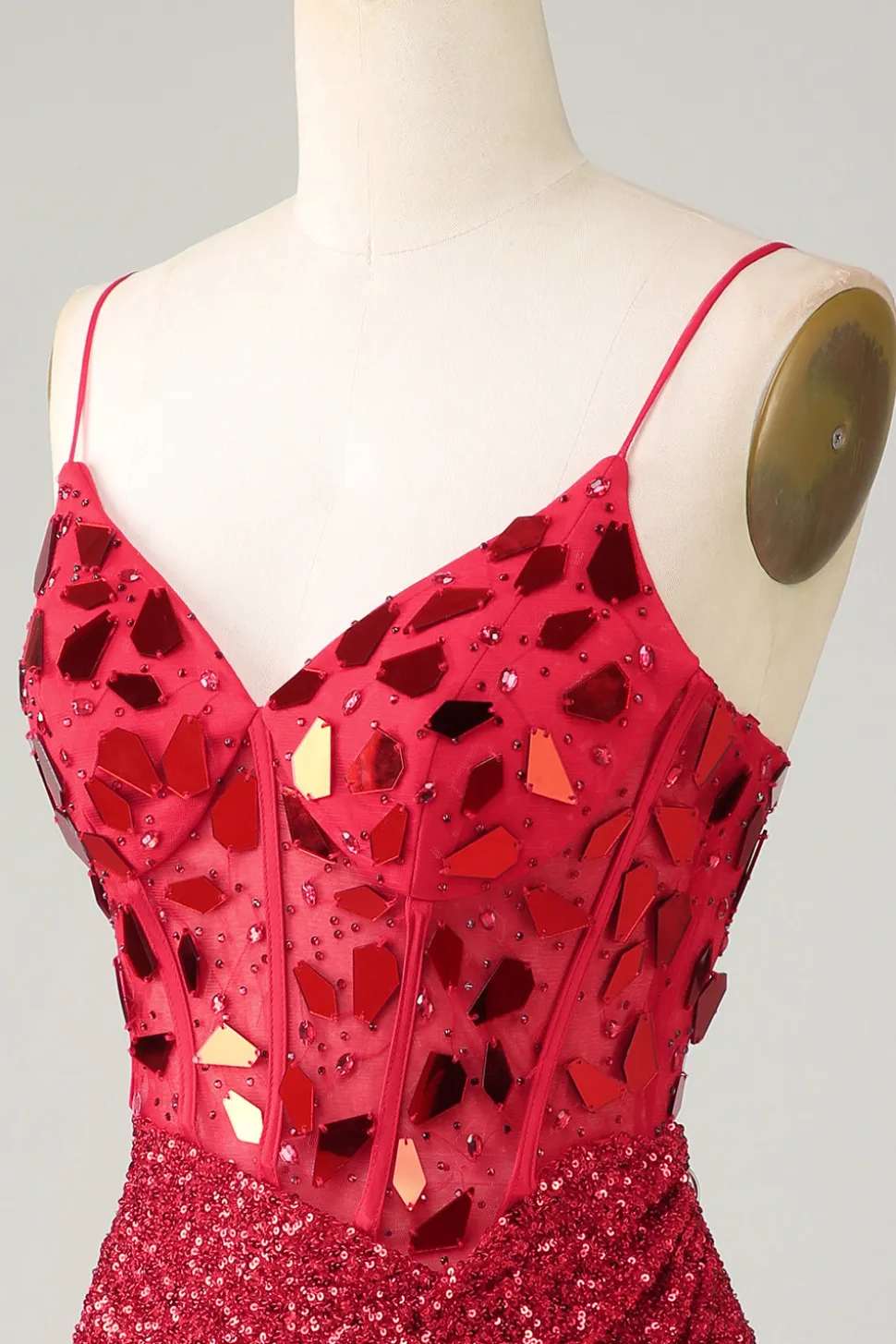 Espartilho vermelho brilhante lantejoulas espelho apertado Homecoming Dress