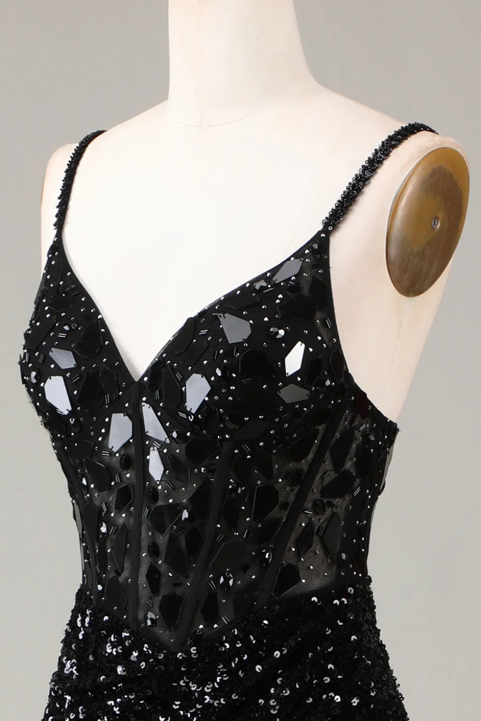 Espelho Glitter Sequins Red Corset Prom Dress com Fenda