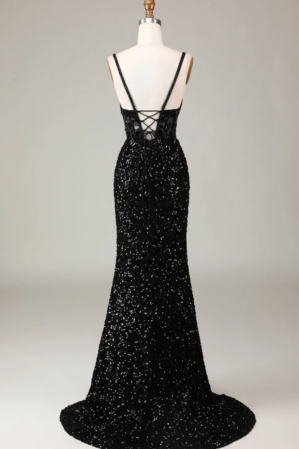 Espelho Glitter Sequins Red Corset Prom Dress com Fenda