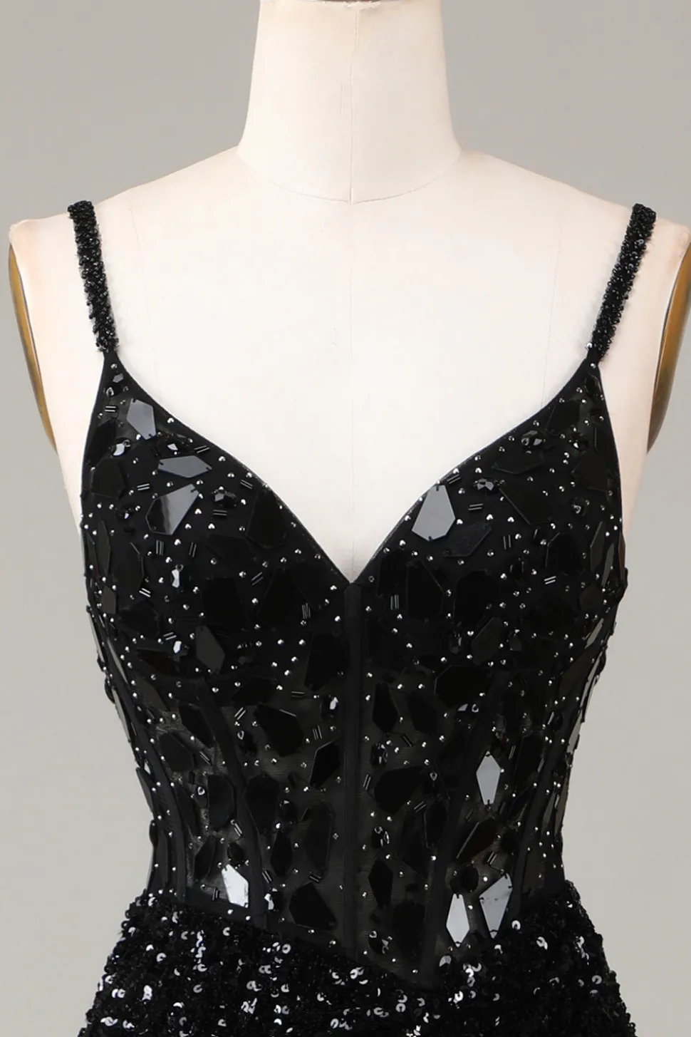 Espelho Glitter Sequins Red Corset Prom Dress com Fenda