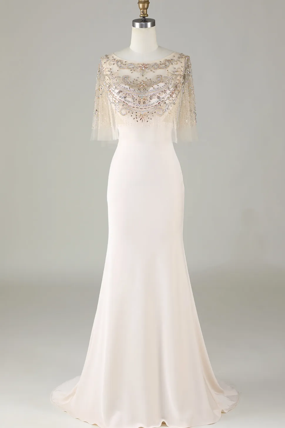 Espumante Champagne Boat Neck Beaded Sereia Vestido Longo Baile de Formatura