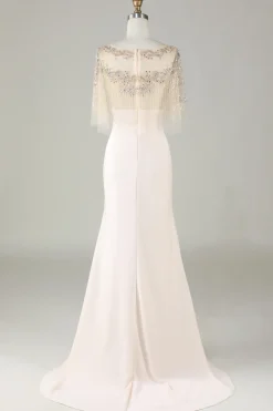 Espumante Champagne Boat Neck Beaded Sereia Vestido Longo Baile de Formatura