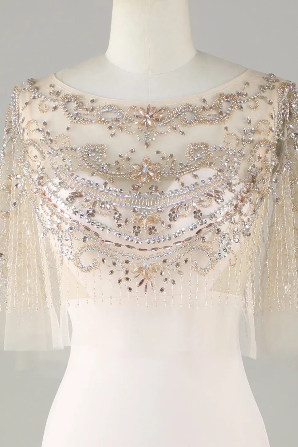 Espumante Champagne Boat Neck Beaded Sereia Vestido Longo Baile de Formatura