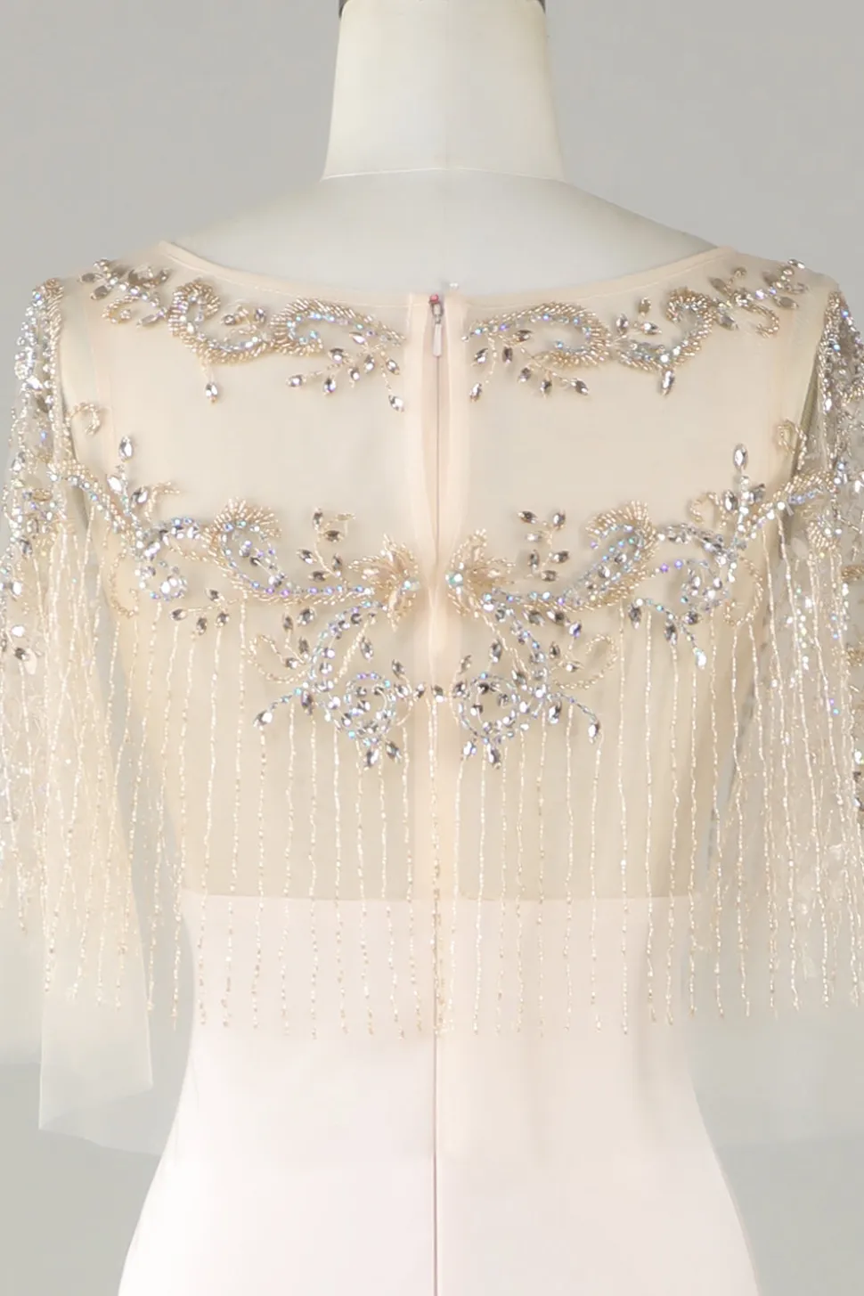 Espumante Champagne Boat Neck Beaded Sereia Vestido Longo Baile de Formatura