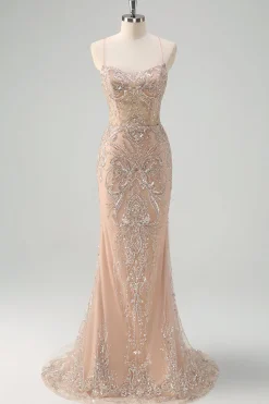 Espumante Champagne Sereia Esparguete Correias Corset Long Prom Dress