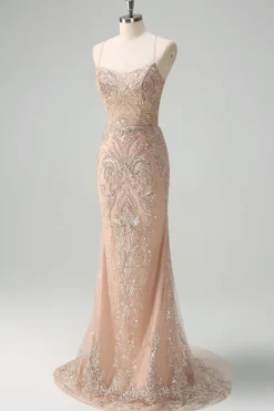 Espumante Champagne Sereia Esparguete Correias Corset Long Prom Dress