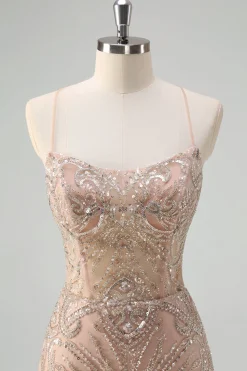 Espumante Champagne Sereia Esparguete Correias Corset Long Prom Dress
