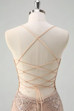 Espumante Champagne Sereia Esparguete Correias Corset Long Prom Dress