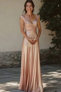 Espumante Champagne V Neck Ruched Mãe Do Vestido De Noiva Com Lantejoulas