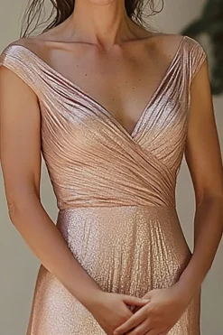 Espumante Champagne V Neck Ruched Mãe Do Vestido De Noiva Com Lantejoulas