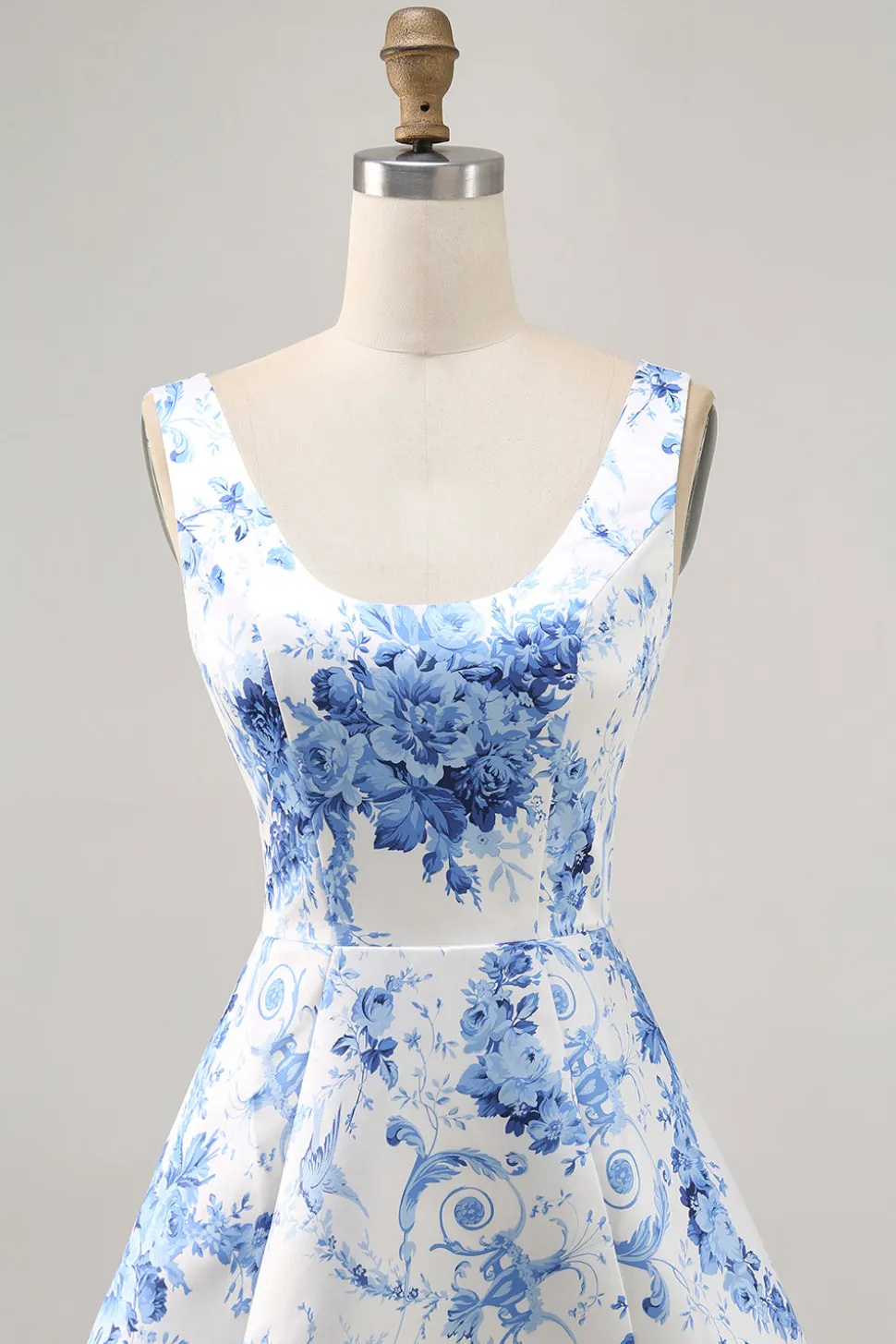 Estampado branco azul flor uma linha Homecoming Dress