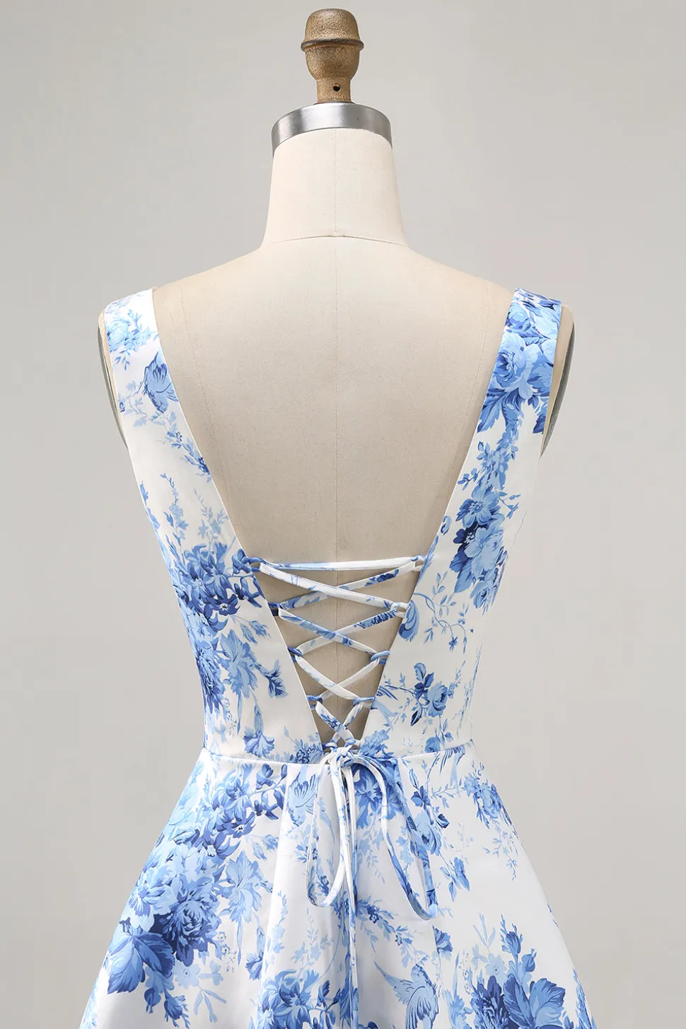 Estampado branco azul flor uma linha Homecoming Dress