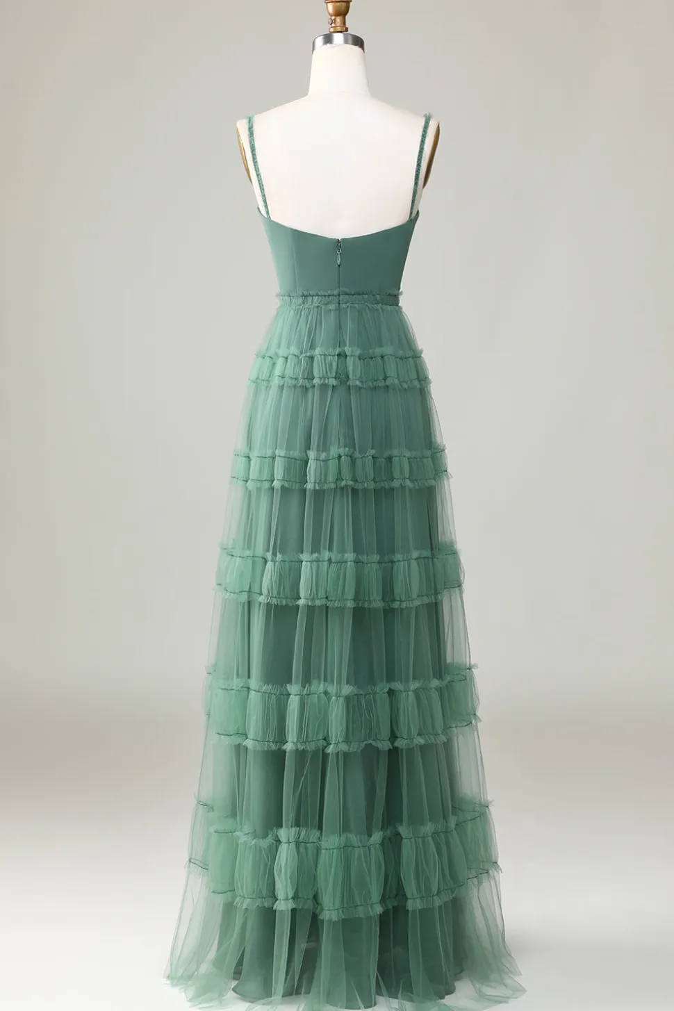 Eucalipto A Line Esparguete Correias Tule Vestido Madrinha