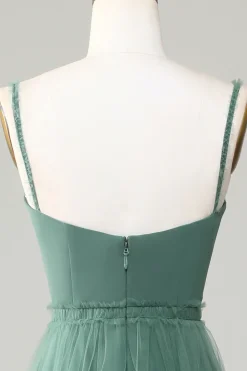 Eucalipto A Line Esparguete Correias Tule Vestido Madrinha