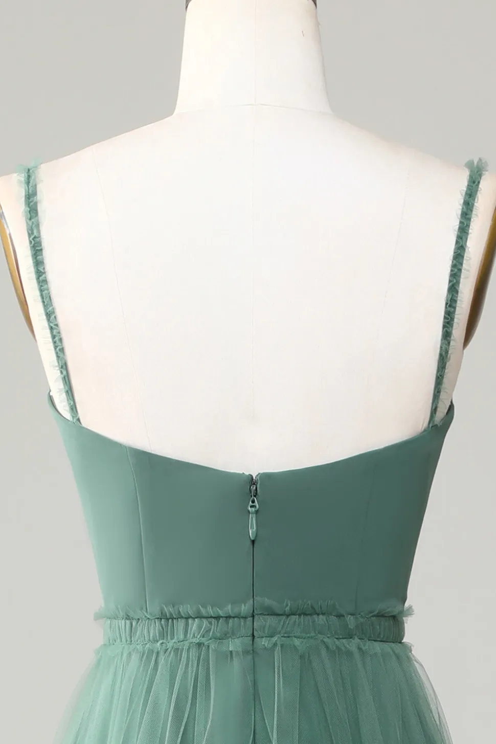 Eucalipto A Line Esparguete Correias Tule Vestido Madrinha