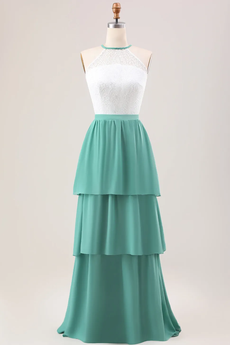 Eucalipto A Line Tiered Ruffled Long Bridesmaid Dress With Lace