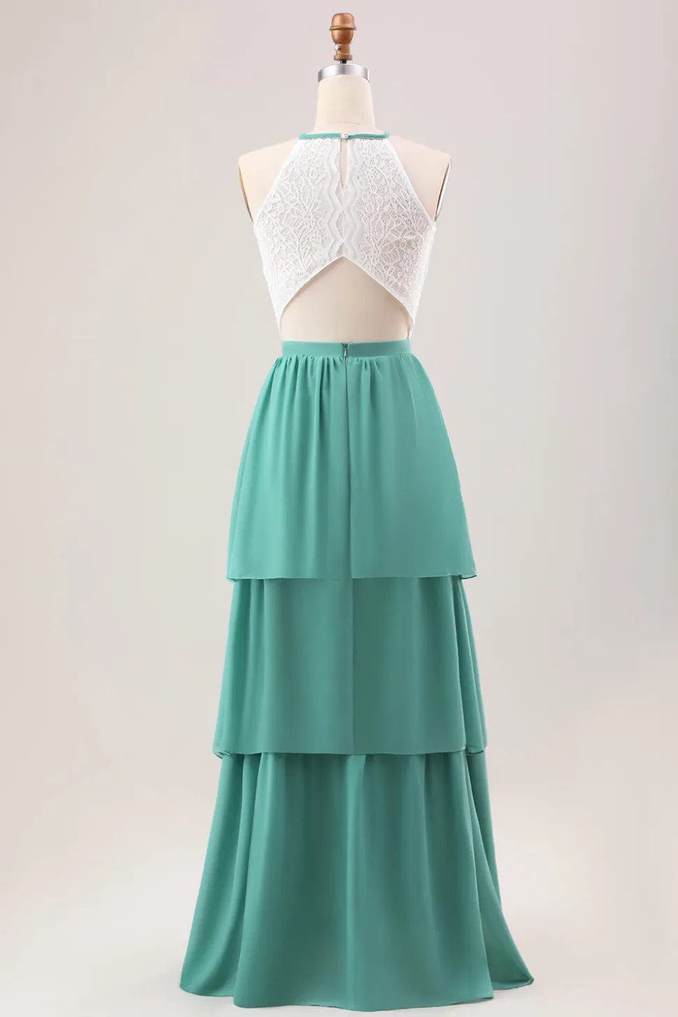 Eucalipto A Line Tiered Ruffled Long Bridesmaid Dress With Lace